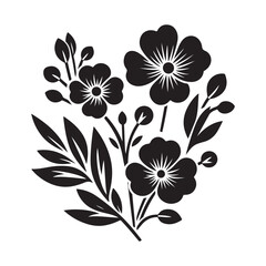 Vector black silhouettes of flowers isolated on a white background, Flowers silhouette, vector images illustration