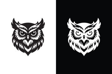 Fototapeta premium owl head silhouette vector style with black and white background.
