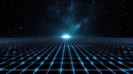 Futuristic Grid Landscape Under a Starry Sky