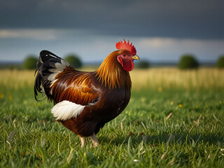 Fototapeta premium Chickens grazing on a pasture