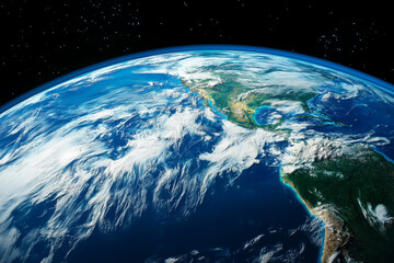 Fototapeta premium blue and white planet with a white cloud in the sky. The planet is surrounded by stars and the sky is dark