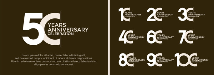 anniversary logo style set with white and brown color can be use for celebration moment