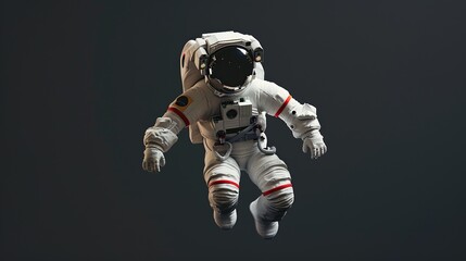 Astronaut floating in space, isolated on a dark background.