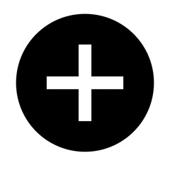 Plus symbol vector icon inside a black circle 