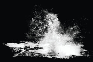 Fototapeta premium Breaking ocean wave isolated on dark background. Water splashes. Black and white illustration 