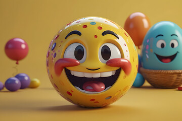 A smiling emoji in 3d render with a pastel yellow background