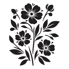 Vector black silhouettes of flowers isolated on a white background, Flowers silhouette, vector images illustration