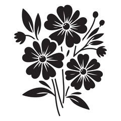 Vector black silhouettes of flowers isolated on a white background, Flowers silhouette, vector images illustration