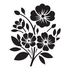 Vector black silhouettes of flowers isolated on a white background, Flowers silhouette, vector images illustration