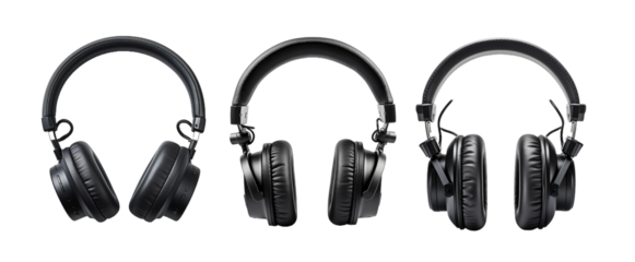 a set of black headphones isolated on white.