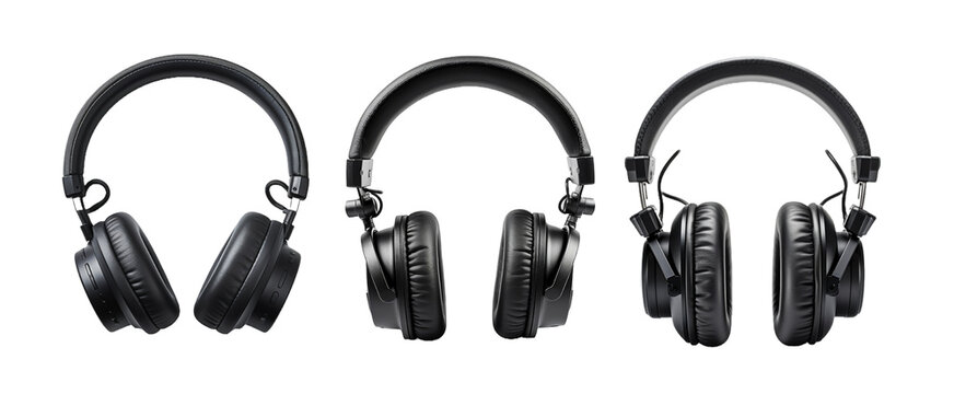 a set of black headphones isolated on white.