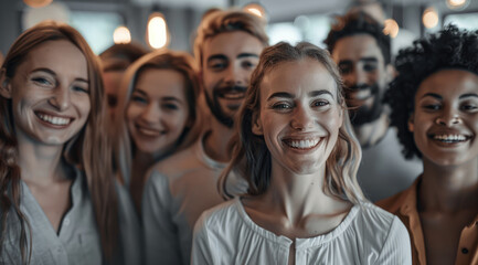 Fototapeta premium Well known people group, happy and good mood, coworker, party on a company event. Generative AI.