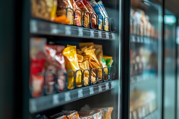 Close-up of a Vending Machine Filled with Snacks in a Store