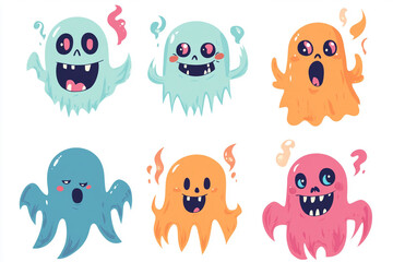 Set of funny cute ghosts Scary magic, Halloween.