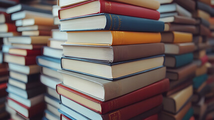 A stack of colorful books arranged neatly.