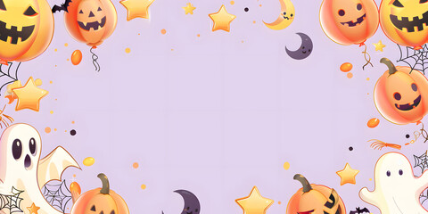 Fototapeta premium Halloween frame that is both cute with soft purple background