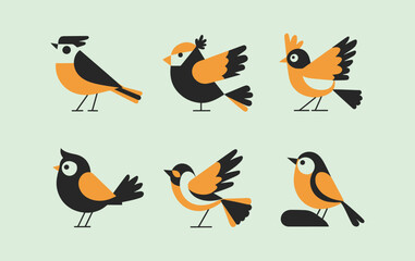 Set of abstract minimal bird, creative flat birds in different style, birds logomark
