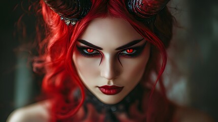Red-Haired Woman with Horns and Red Eyes.