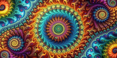 Intricate and colorful fractal pattern, fractal, abstract, design, digital, vibrant, geometric, background, art