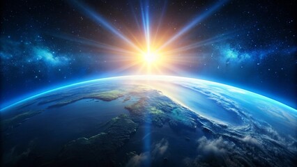 Obraz premium Blue sunrise over Earth as seen from outer space, Earth, space, sunrise, blue, planet, sky, horizon, beauty