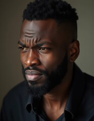 Obraz premium Portrait of a young African American man with a thoughtful expression.
