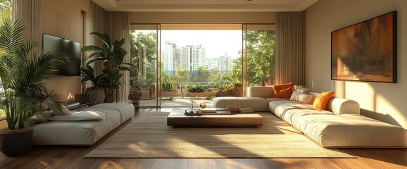 Fully Furnished Living Room, Elegant And Contemporary, 3D Render
