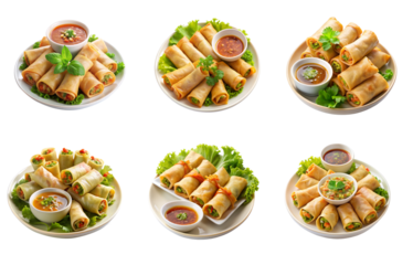 High-Resolution Plate of Spring Rolls with Dipping Sauce on Transparent Background for Food Design