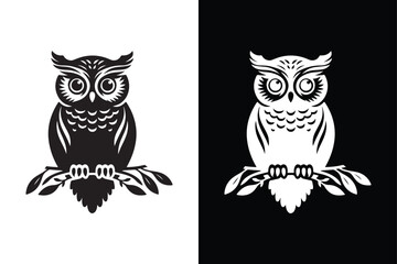 owl silhouette vector style with black and white background.