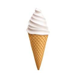 White vanilla soft ice cream swirl in waffle cone. Realistic 3d vector illustration of cold sweet summer milk dessert in poke cup with wafer texture. Frozen liquid twisted sugar creamy sundae snack.