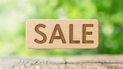 Wooden Sale Sign on Green Background