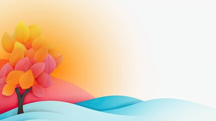 Vibrant Abstract Background with Yellow Tree