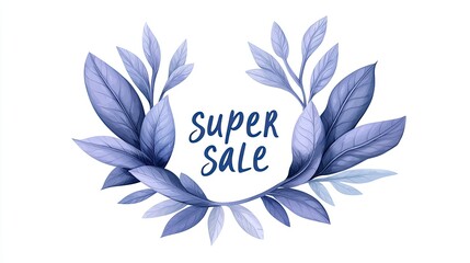 Vibrant Blue Sale Sign with Purple Leaves