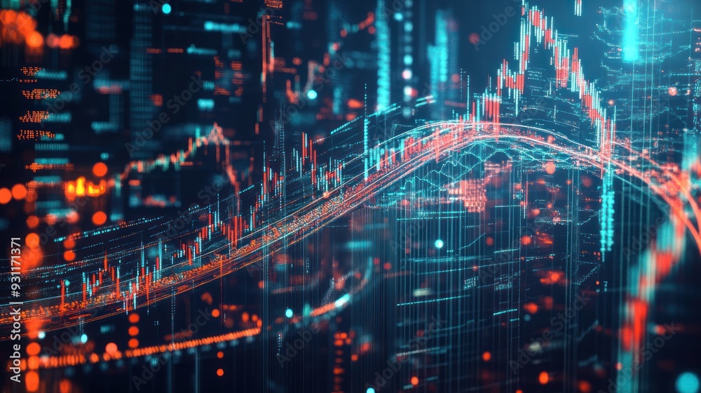 Aufkleber Abstract Digital Data Visualization with Red and Blue Lines