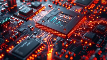 Obraz premium Abstract circuitry technology of electronic computer hardware on a background of circuit board