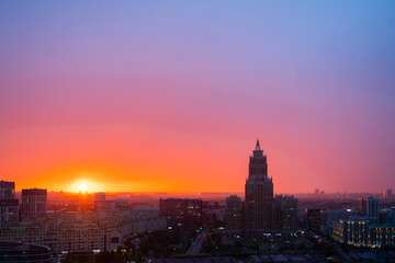 Astana, Kazakhstan, August 2024. City view at sunset.