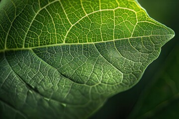 Fototapeta premium Close-up of green leaf with intricate vein patterns