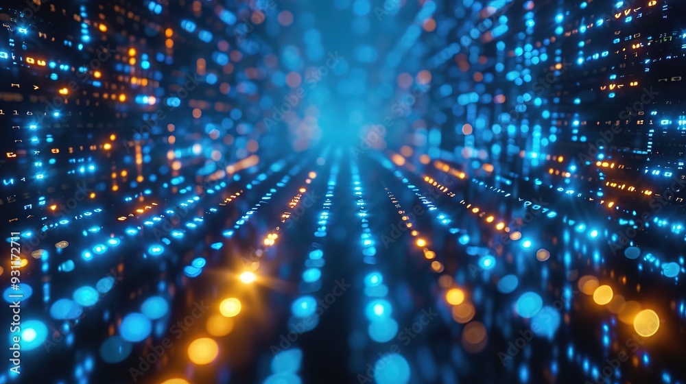 Wall mural blue digital binary data screen background