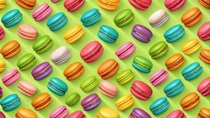 Fototapeta premium Colorful macaroon seamless pattern, macaroon, dessert, sweet, colorful, food, delicious, French, pastry, snack, bakery