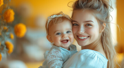 Obraz premium A mother with a child in nature, created with the help of generative AI technology.