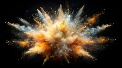 Fototapeta premium Explosion of dust and particles on black background, explosion, dust, particles, black, background, abstract, swirl, burst