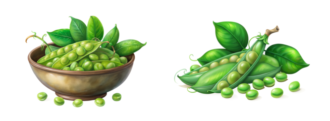 Isolated Ripe Green Peas with Leaves PNG for Culinary and Recipe Graphics