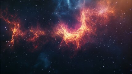 Fototapeta premium Vibrant cosmic nebula with glowing red and orange gas clouds in outer space.