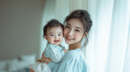 A mother with a child in a room, created with the help of generative AI technology.