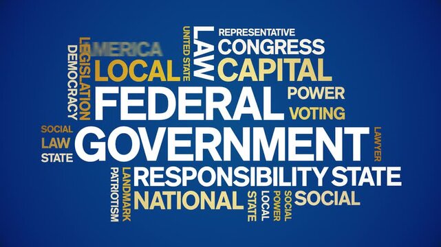 Federal Government animated word cloud;text design animation tag kinetic typography seamless loop.