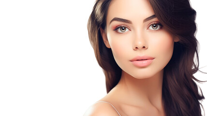 Fototapeta premium Closeup portrait of a young girl with clear skin on a transparent background. 
