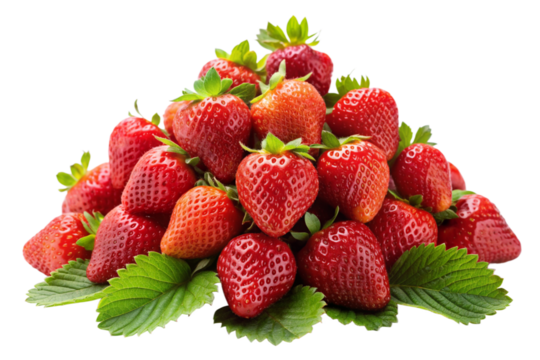 High-Resolution Ripe Strawberries with Leaves on Transparent Background for Food Design
