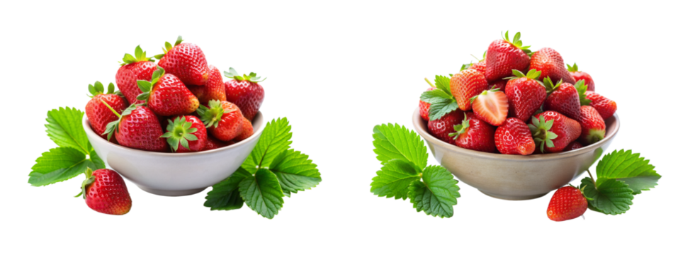 High-Resolution Ripe Strawberries with Leaves on Transparent Background for Food Design
