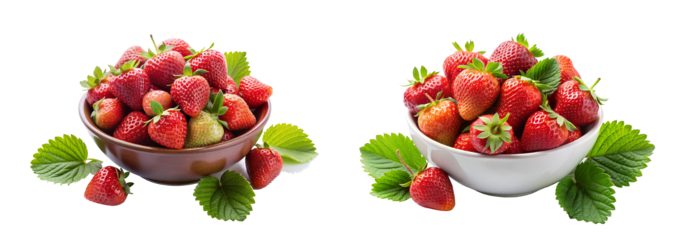 High-Resolution Ripe Strawberries with Leaves on Transparent Background for Food Design
