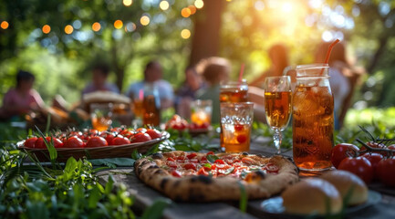 Summer picnic in nature, created with Generative AI technology