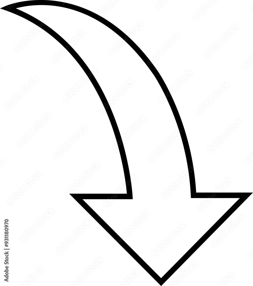 Wall mural Down arrow vector icon. scroll illustration sign. Animation of arrow bouncing as it slide down. Graphic Line design element pictogram Suitable for app and websites isolated on transparent background.